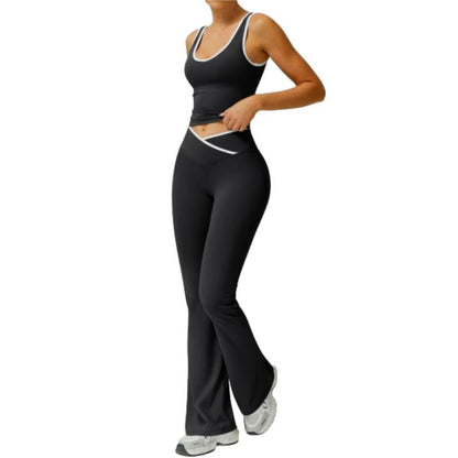 Women'S Colorblocked Workout Outfit 2 Piece Tank Top & Flared Lounge Pants for Yoga, Running & Leisure