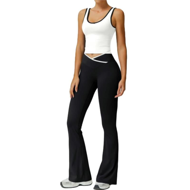 Women'S Colorblocked Workout Outfit 2 Piece Tank Top & Flared Lounge Pants for Yoga, Running & Leisure