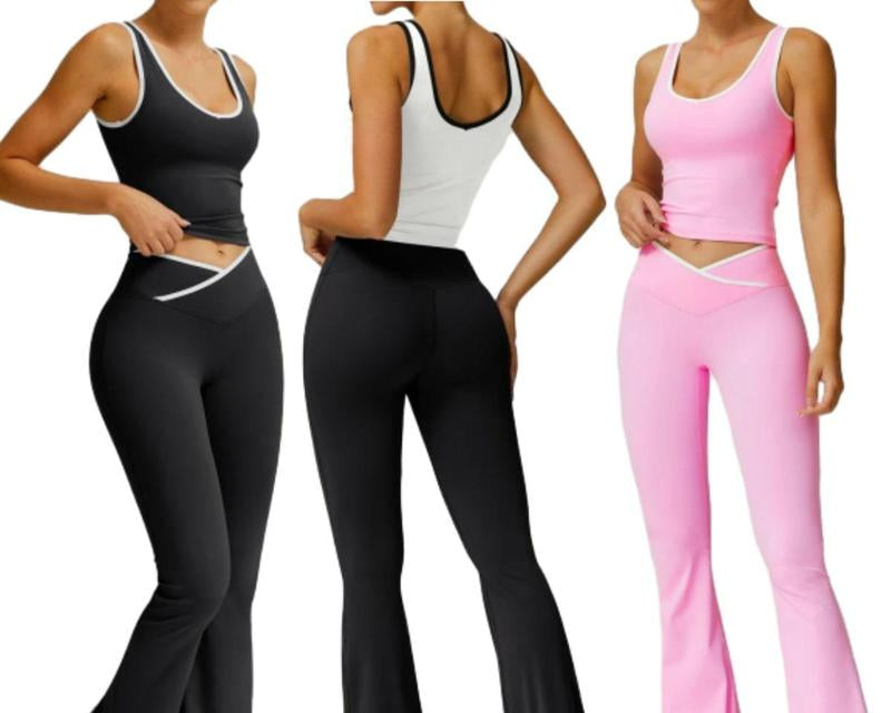 Women'S Colorblocked Workout Outfit 2 Piece Tank Top & Flared Lounge Pants for Yoga, Running & Leisure