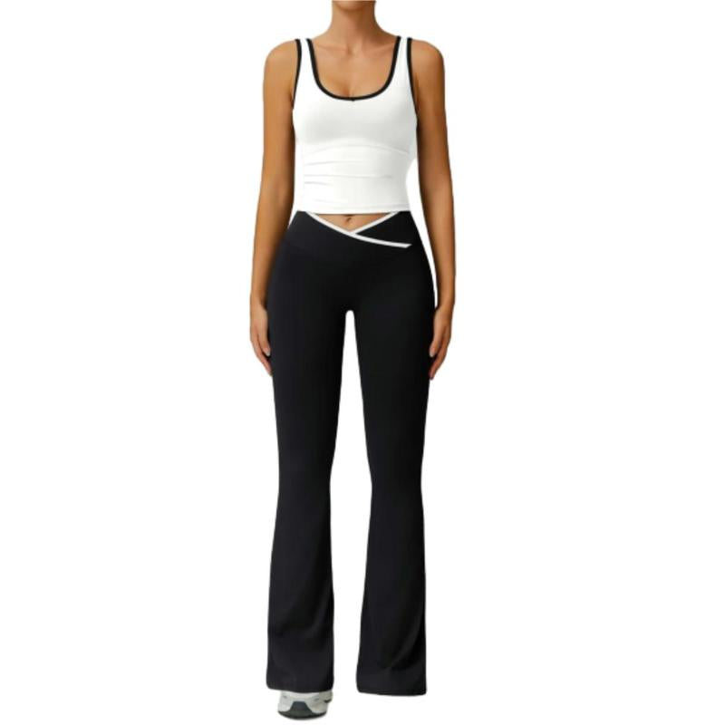 Women'S Colorblocked Workout Outfit 2 Piece Tank Top & Flared Lounge Pants for Yoga, Running & Leisure