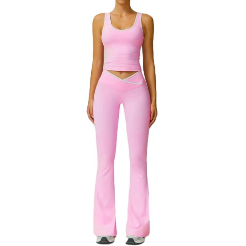 Women'S Colorblocked Workout Outfit 2 Piece Tank Top & Flared Lounge Pants for Yoga, Running & Leisure