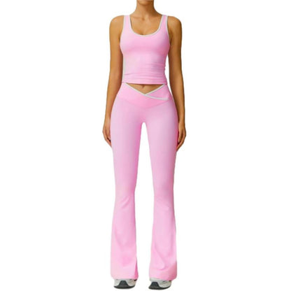 Women'S Colorblocked Workout Outfit 2 Piece Tank Top & Flared Lounge Pants for Yoga, Running & Leisure