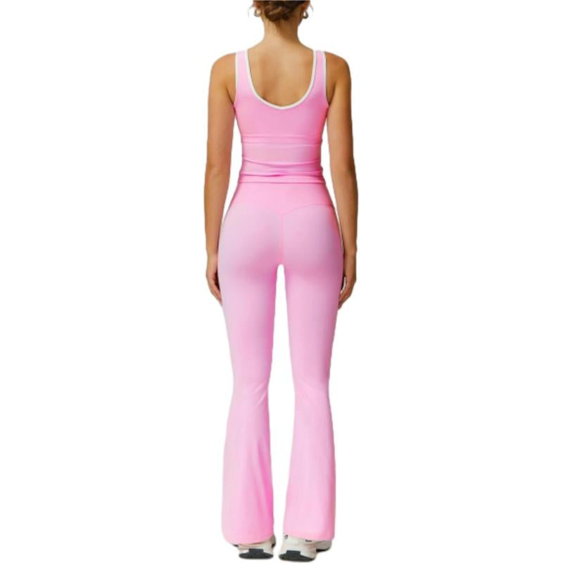Women'S Colorblocked Workout Outfit 2 Piece Tank Top & Flared Lounge Pants for Yoga, Running & Leisure