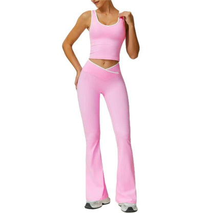 Women'S Colorblocked Workout Outfit 2 Piece Tank Top & Flared Lounge Pants for Yoga, Running & Leisure